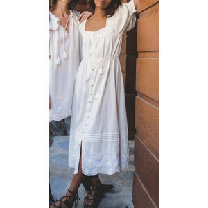 Cleobella Lola Boho Midi Dress M Ivory Short Sleeve Button Down Organic Cotton